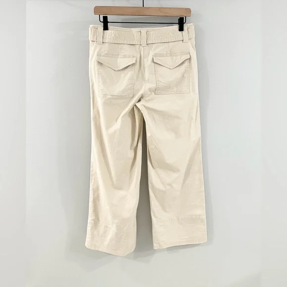 Loft Belted Wide Leg Cropped Pants Beige Size 2 - Picture 6 of 6